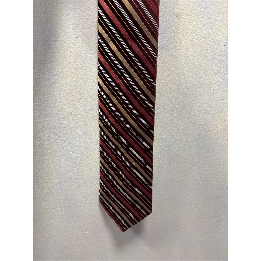 Claiborne Necktie Silver & Black‎ Stripe Pattern Men's Silk Neck Tie 56x4"